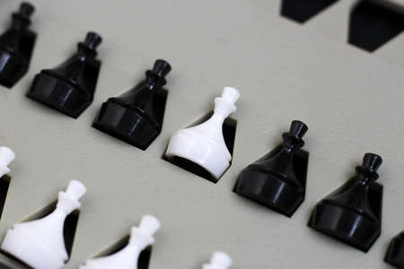 Game of chess. Black and white party. Your turn. Mini chess. So close.の写真素材