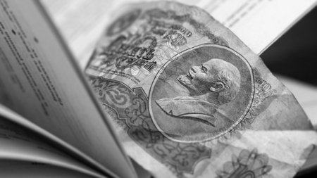 Soviet money USSR and a book, retroの写真素材