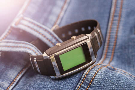 Luxury wristwatch and blue jeans, fashionの写真素材