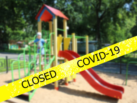Closed and banned children's Playground, coronavirus concept.