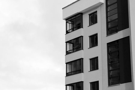 Facade of a new building, modern house so close