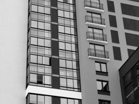 Facade of a new building, modern house so close
