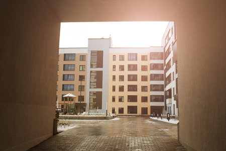 View from the arch on the facade of the new house, outdoor