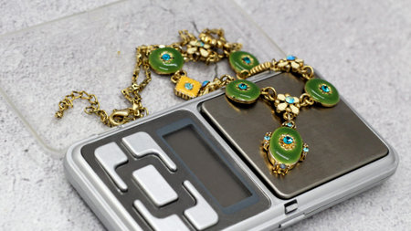 Precious necklace on electronic scales, fashion and style