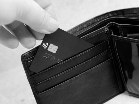 Brown wallet with Credit card so closeの写真素材