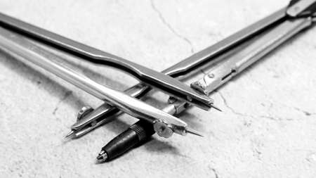 vintage pencil compass so close, retro objectの写真素材