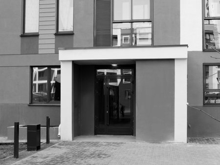 Entrance, door to a multi-storey new house, entrance group, designの写真素材