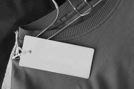Price tag on clothing in the store, style and fashion, so close, black and whiteの写真素材