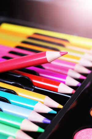 Drawing kit, colored markers and pencilsの写真素材