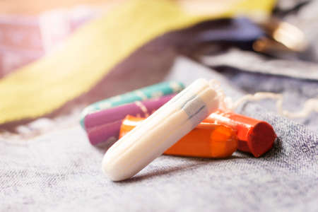 Colored Hygienic Women's tampons, health careの写真素材