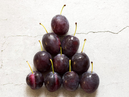 Ripe juicy plum, rich harvestの写真素材