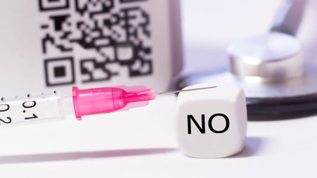 Coronavirus vaccination, syringe needle and QR code
