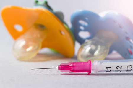 Syringe and pacifiers, vaccination of children