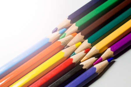 colored pencils on a white background close-up. High quality photoの写真素材