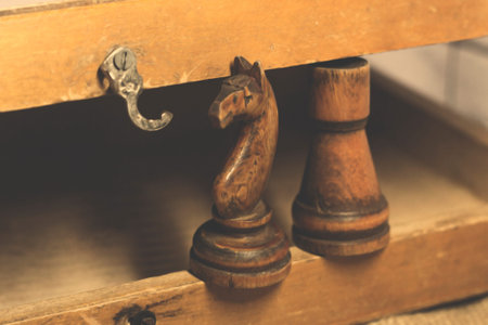 Wooden horses chess pieces, retro
