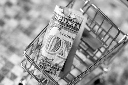 Dollar bill in the shopping basket, financial conceptの写真素材
