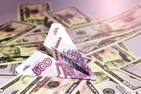 A plane from a 500-ruble bill, business and financeの写真素材