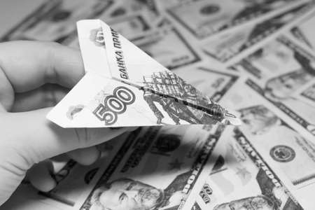 A plane from a 500-ruble bill, business and financeの写真素材