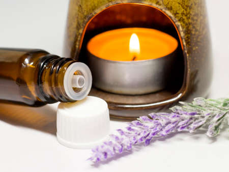 Aroma lamp, orange oil and lavender, self-care, aromatherapy spaの写真素材