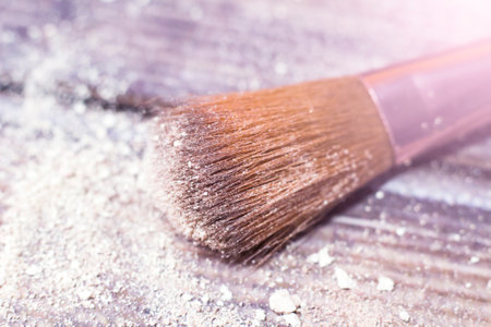 Large brush and powder, eye shadow, cosmetics setの写真素材