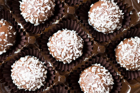 A set of chocolate cake with coconutの写真素材
