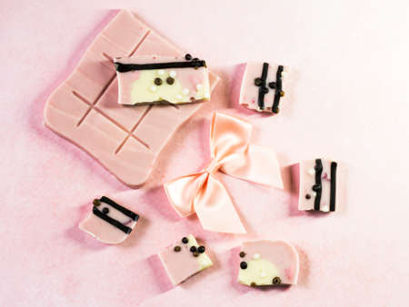 Pink chocolate with berry flavor, romantic dessertの写真素材