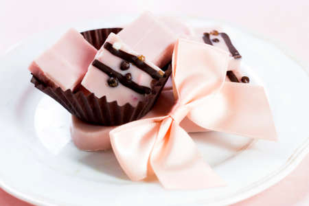 Pink chocolate with berry flavor, romantic dessertの写真素材