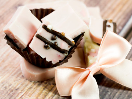 Pink chocolate with berry flavor, romantic dessert