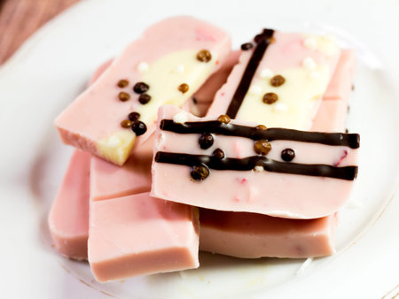 Pink chocolate with berry flavor, romantic dessert