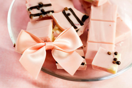 Pink chocolate with berry flavor, romantic dessert