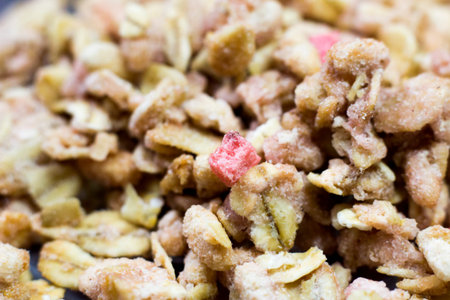 Close up of corn flakes for a healthy breakfast. Selective focus.