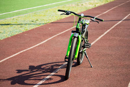 Bike on the track in the stadium. Close-up.の写真素材