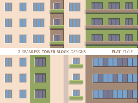 Two Seamless Tower-block Designs. Flat Style.のイラスト素材