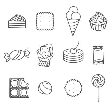 Sweets and confectionery. Set of Outline Icons.のイラスト素材