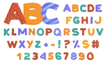 ABC, handmade alphabet with capital letters, numbers and marks.のイラスト素材