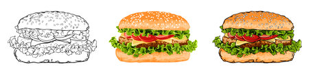 set of hamburgers isolated on transparent backgroundのイラスト素材