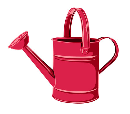 vector image of garden watering can in trend color 2023 viva magenta isolated on transparent backgroundのイラスト素材