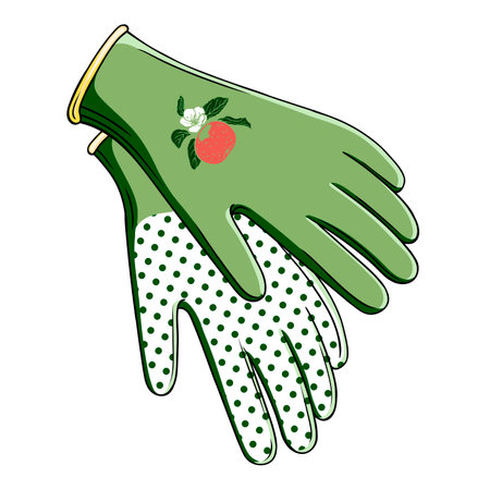 vector image of gardening gloves in green color with an image of an apple on a transparent backgroundのイラスト素材