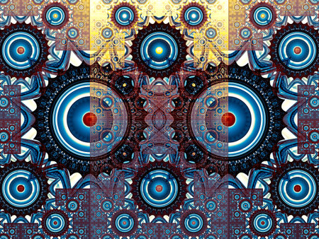 Abstract computer-generated image ornamental style process consisting of gears and geometric figures