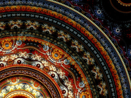 Abstract luxury openwork background in the antique style computer-generated orange and blue image....