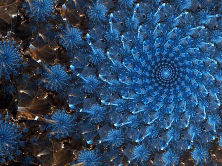 Abstract computer-generated image blue consisting of a swirl of spiral like flowers or snowflakesの写真素材