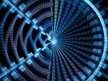 Fractal disc - abstract computer-generated image. Digital art: tech style design with circle and...