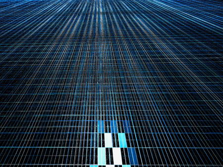 Abstract technology background - computer-generated image. Fractal geometry: lines stretches to horizon. Sci-fi style backdrop for banners, covers, postersの写真素材