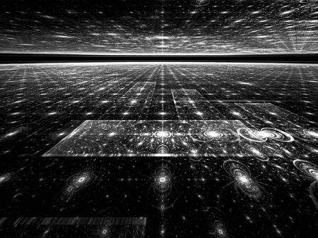 Dark mystical background - abstract computer-generated image. Fractal art: exquisite pattern with curves and light effects. For banners, covers, posters.の写真素材