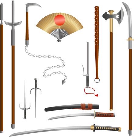 Japanese medieval samurai weapon blades and spearsのイラスト素材