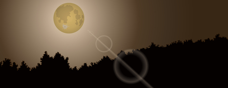Night landscape with moon, sky and dark trees silhouettes. Vector illustration in flat style for design projects in nature, environment or tourism theme.のイラスト素材