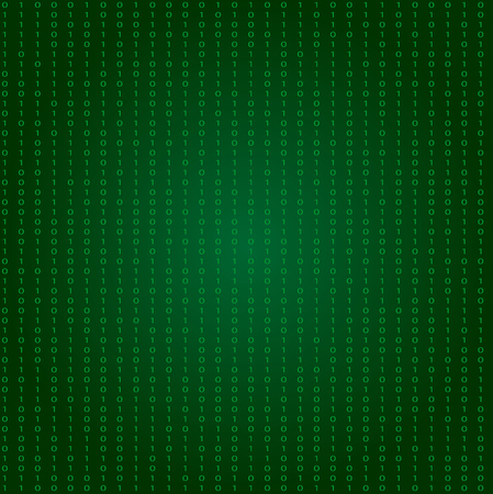 Abstract green matrix background or pattern - vector illustration in technology, data science or internet security theme. Binary code - chaos digits one and zero. For web design, backdrops, covers.のイラスト素材