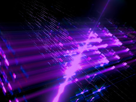 Abstract glowing grid and rays - digitally generated image