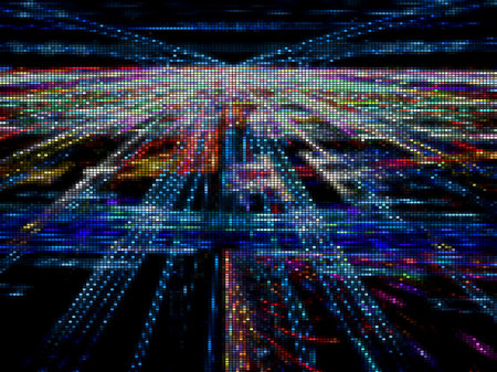 Abstract virtual reality or science fiction background with perspective effect. Dotted vector...