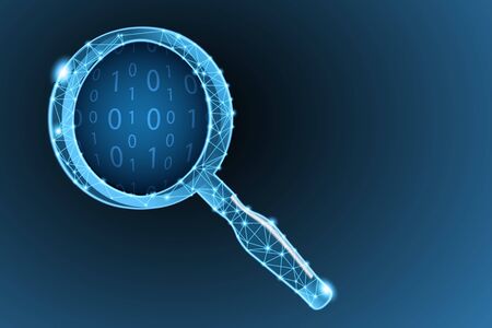 Magnifier over a binary code of numbers zero and oneのイラスト素材